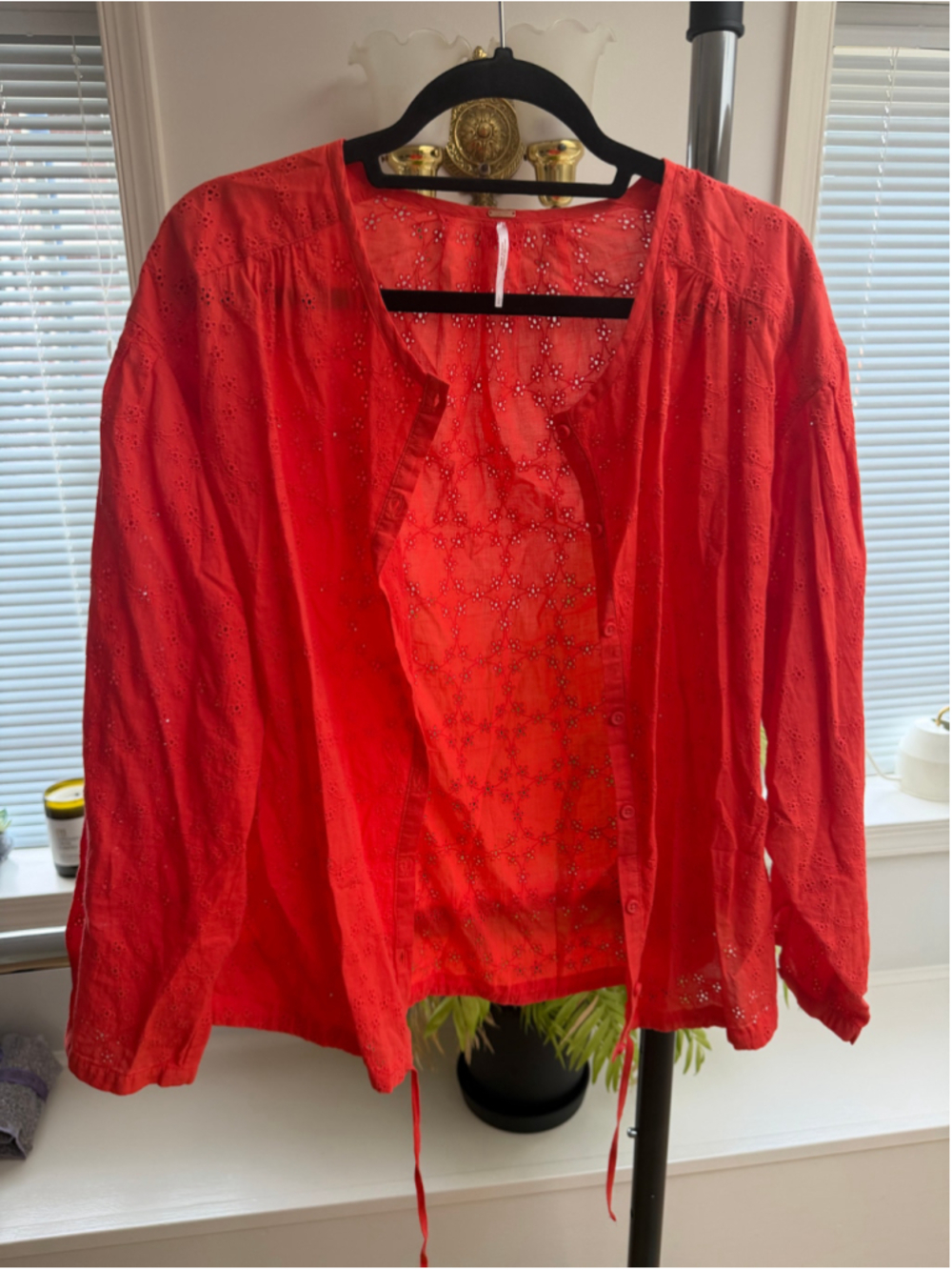 Women's Free People Red/Orange Eyelet Blouse Size L